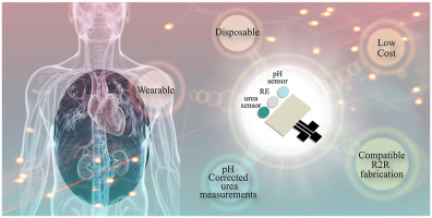 Wearable potentiometric biosensor for analysis of urea in sweat.