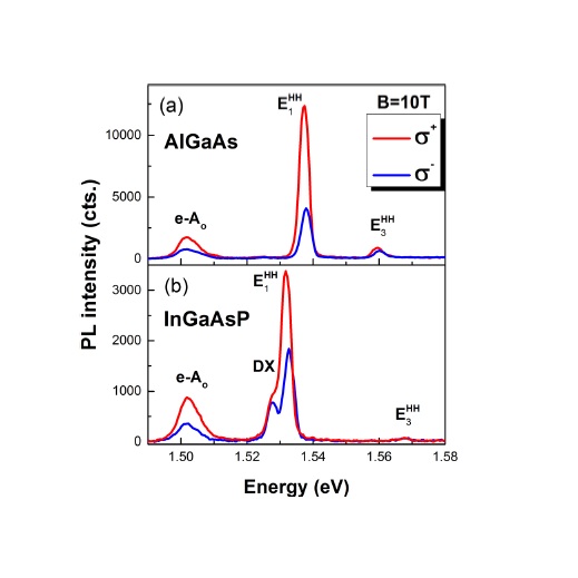 Magnetic field effects on the valence band of AlGaAs and InGaAsP parabolic quantum wells.